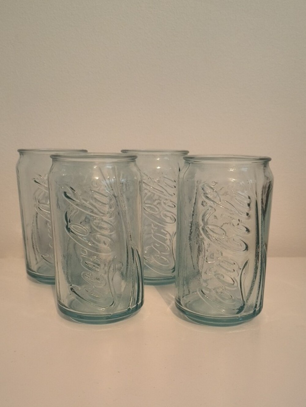Coca Cola Light Aqua Embossed Glass Can-Style Tumblers - Set of 4